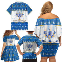 Happy Chrismukkah Family Matching Off Shoulder Short Dress and Hawaiian Shirt Gnome Funny Hanukkah Christmas Mashup - Wonder Print Shop