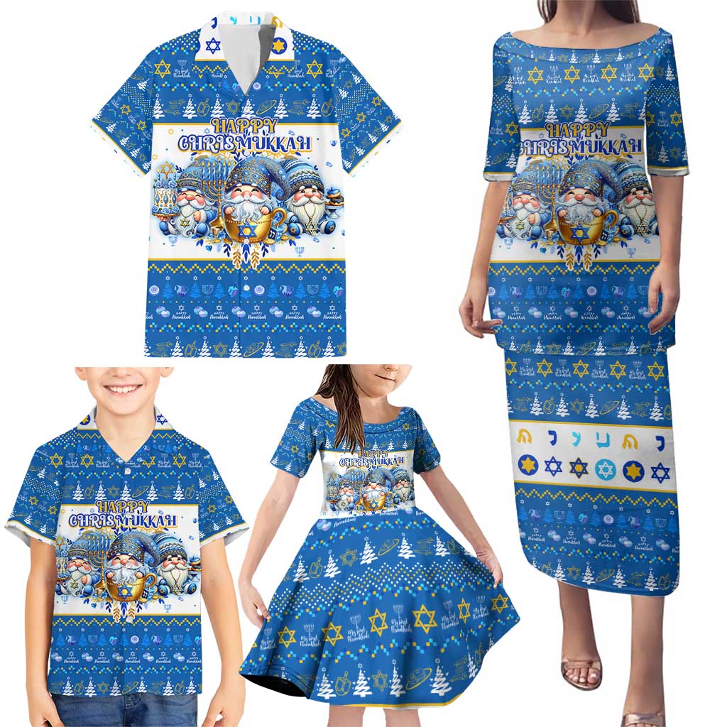 Happy Chrismukkah Family Matching Puletasi and Hawaiian Shirt Gnome Funny Hanukkah Christmas Mashup - Wonder Print Shop