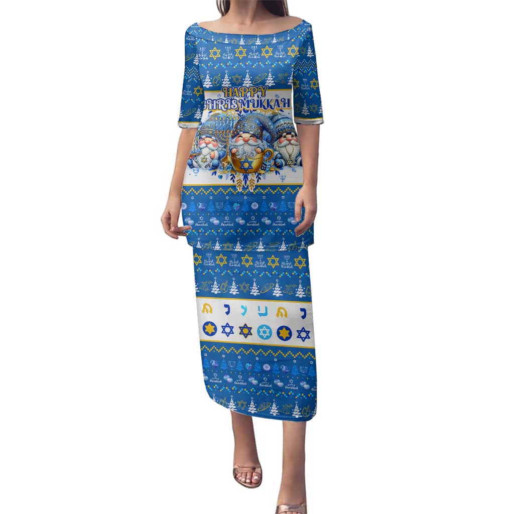 Happy Chrismukkah Family Matching Puletasi and Hawaiian Shirt Gnome Funny Hanukkah Christmas Mashup - Wonder Print Shop