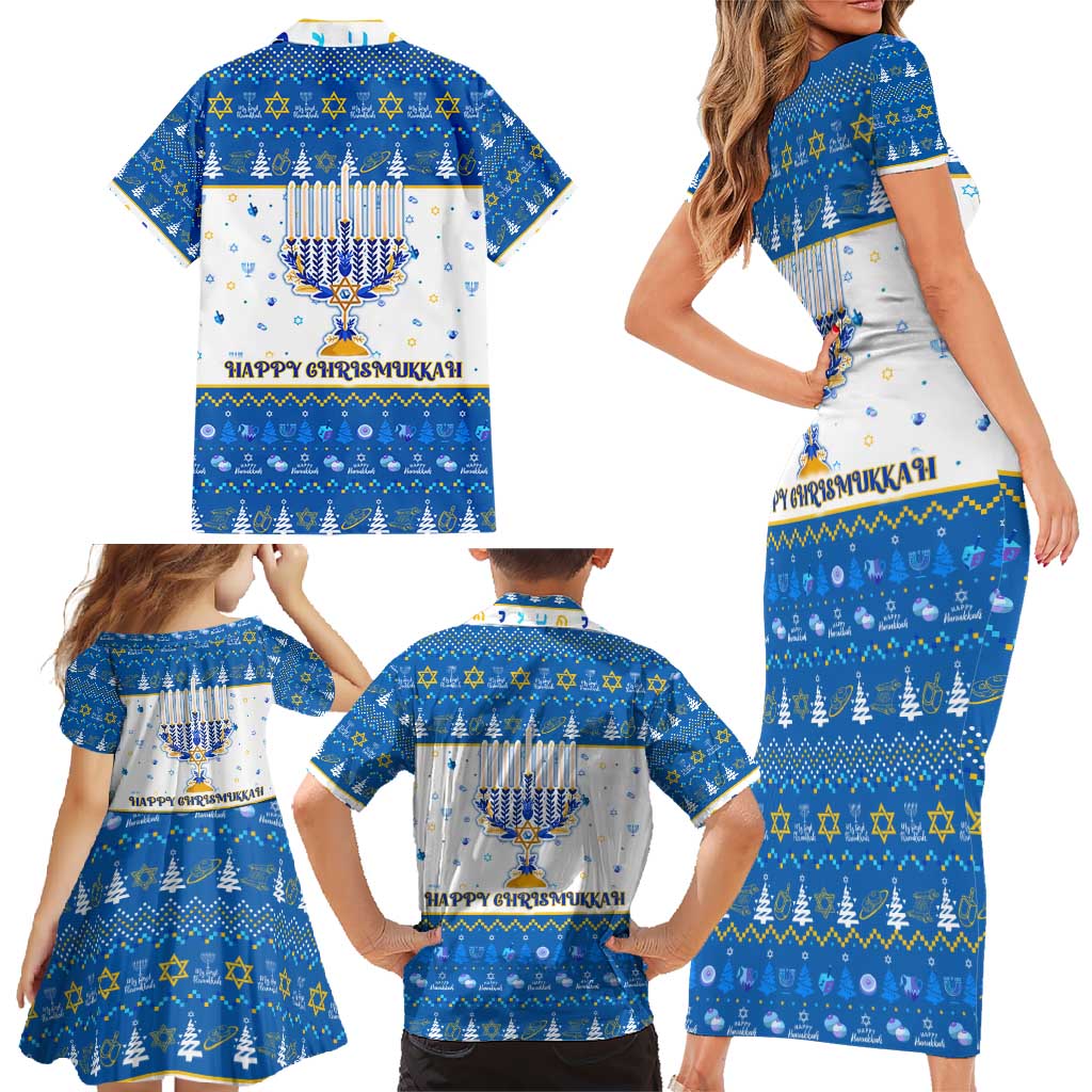 Happy Chrismukkah Family Matching Short Sleeve Bodycon Dress and Hawaiian Shirt Gnome Funny Hanukkah Christmas Mashup - Wonder Print Shop