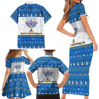 Happy Chrismukkah Family Matching Short Sleeve Bodycon Dress and Hawaiian Shirt Gnome Funny Hanukkah Christmas Mashup - Wonder Print Shop
