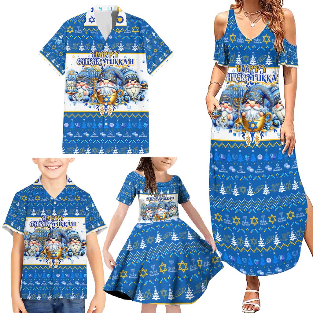 Happy Chrismukkah Family Matching Summer Maxi Dress and Hawaiian Shirt Gnome Funny Hanukkah Christmas Mashup - Wonder Print Shop