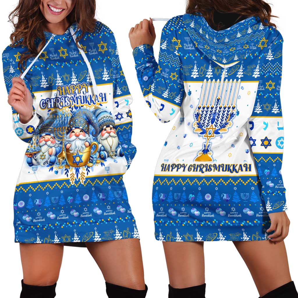 Happy Chrismukkah Hoodie Dress Gnome Funny Hanukkah Christmas Mashup - Wonder Print Shop