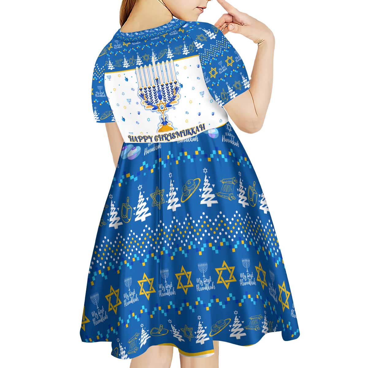 Happy Chrismukkah Kid Short Sleeve Dress Gnome Funny Hanukkah Christmas Mashup - Wonder Print Shop