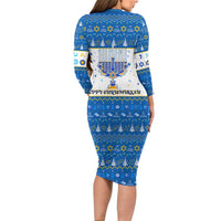 Happy Chrismukkah Long Sleeve Bodycon Dress Gnome Funny Hanukkah Christmas Mashup - Wonder Print Shop