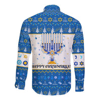 Happy Chrismukkah Long Sleeve Button Shirt Gnome Funny Hanukkah Christmas Mashup - Wonder Print Shop
