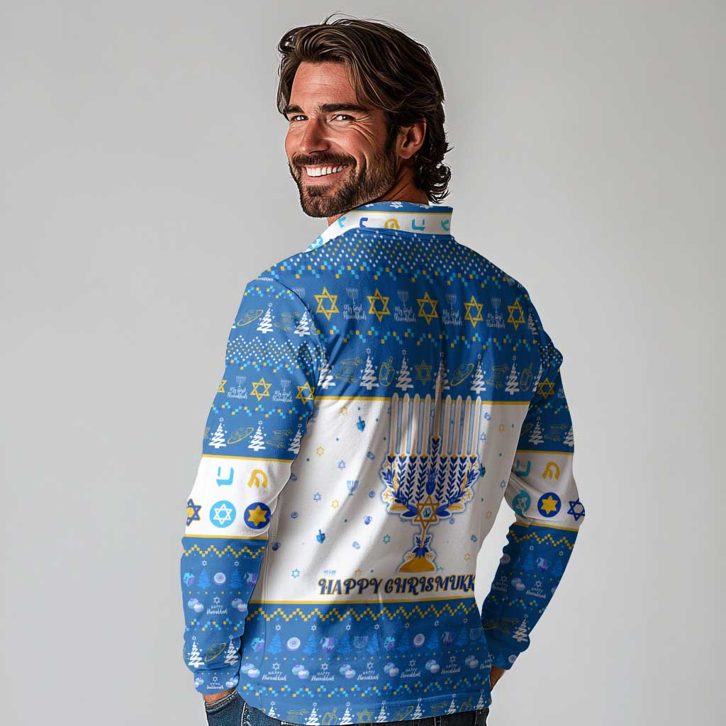 Happy Chrismukkah Long Sleeve Polo Shirt Gnome Funny Hanukkah Christmas Mashup - Wonder Print Shop