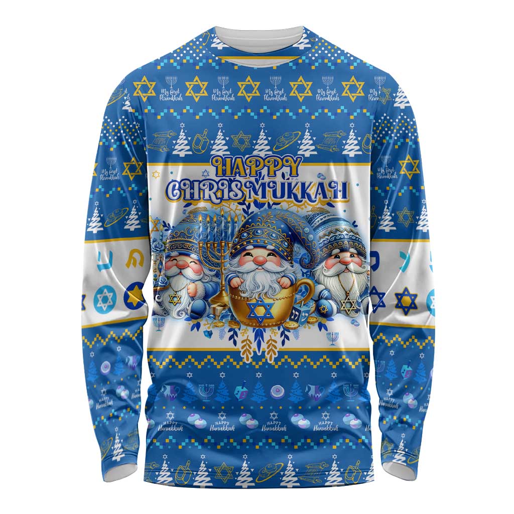 Happy Chrismukkah Long Sleeve Shirt Gnome Funny Hanukkah Christmas Mashup - Wonder Print Shop