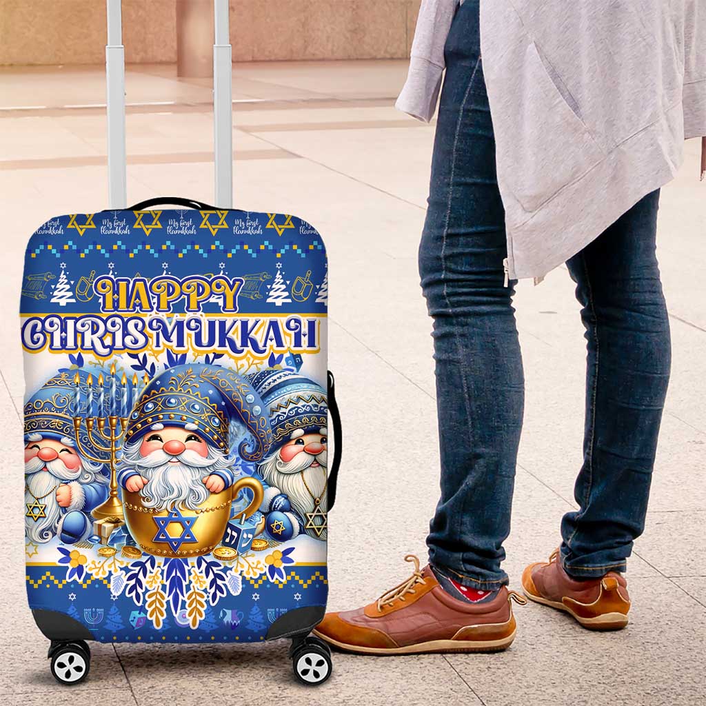 Happy Chrismukkah Luggage Cover Gnome Funny Hanukkah Christmas Mashup - Wonder Print Shop
