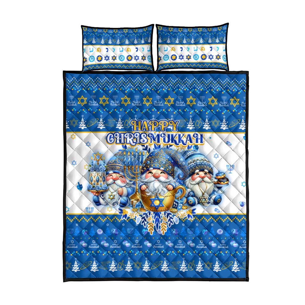 Happy Chrismukkah Quilt Bed Set Gnome Funny Hanukkah Christmas Mashup - Wonder Print Shop