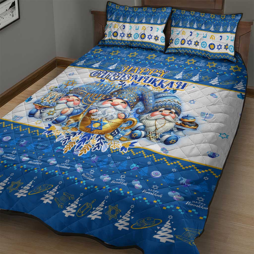 Happy Chrismukkah Quilt Bed Set Gnome Funny Hanukkah Christmas Mashup - Wonder Print Shop