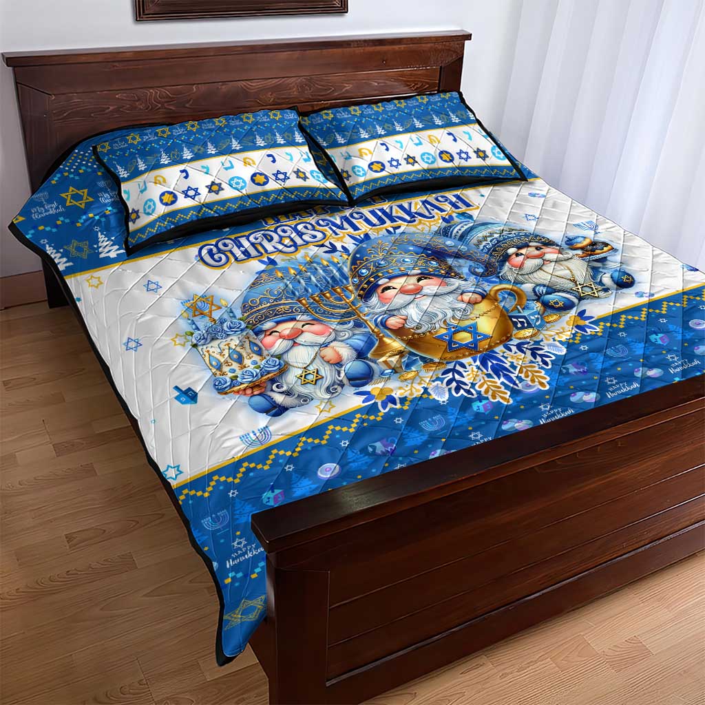 Happy Chrismukkah Quilt Bed Set Gnome Funny Hanukkah Christmas Mashup - Wonder Print Shop