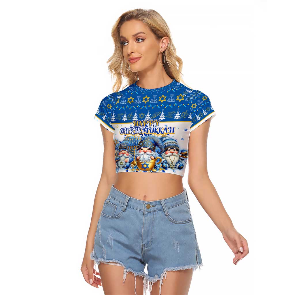 Happy Chrismukkah Raglan Cropped T Shirt Gnome Funny Hanukkah Christmas Mashup - Wonder Print Shop