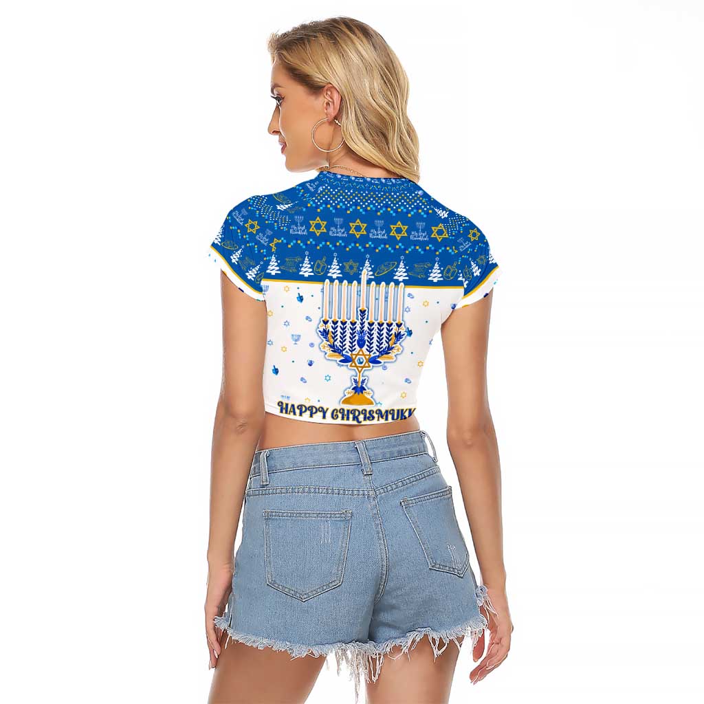 Happy Chrismukkah Raglan Cropped T Shirt Gnome Funny Hanukkah Christmas Mashup - Wonder Print Shop