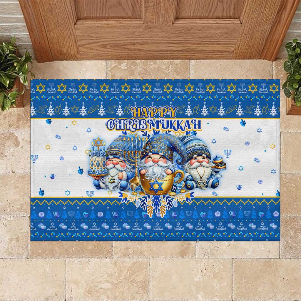 Happy Chrismukkah Rubber Doormat Gnome Funny Hanukkah Christmas Mashup - Wonder Print Shop