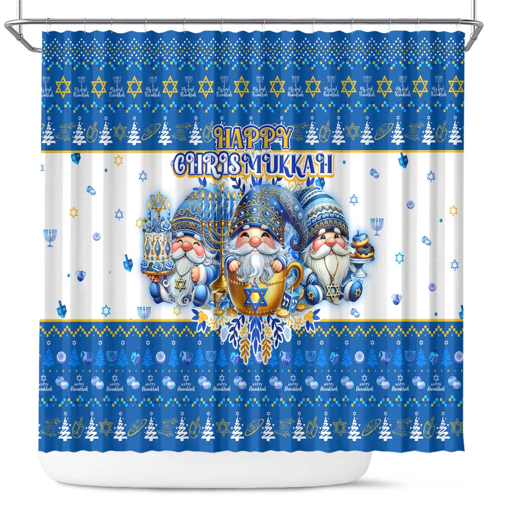 Happy Chrismukkah Shower Curtain Gnome Funny Hanukkah Christmas Mashup - Wonder Print Shop