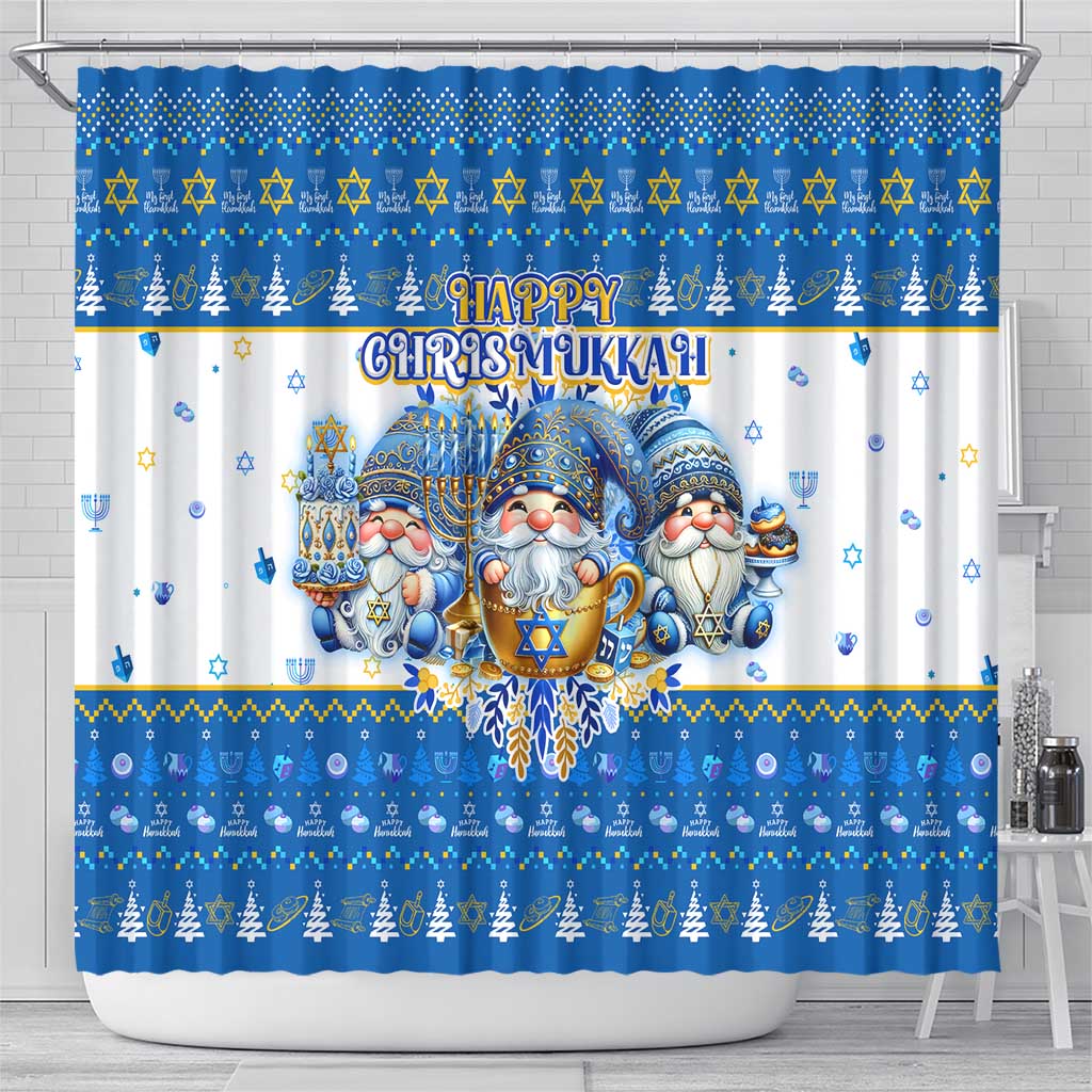 Happy Chrismukkah Shower Curtain Gnome Funny Hanukkah Christmas Mashup - Wonder Print Shop