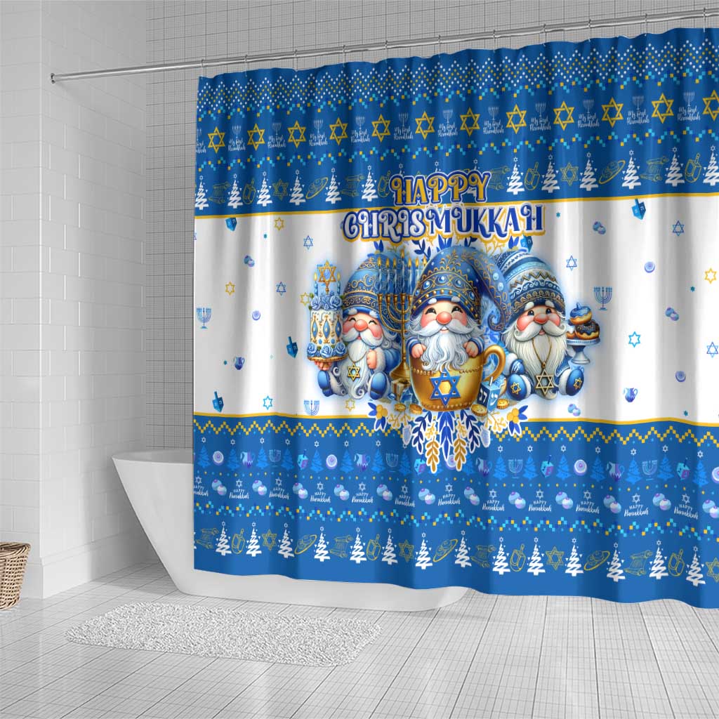 Happy Chrismukkah Shower Curtain Gnome Funny Hanukkah Christmas Mashup - Wonder Print Shop