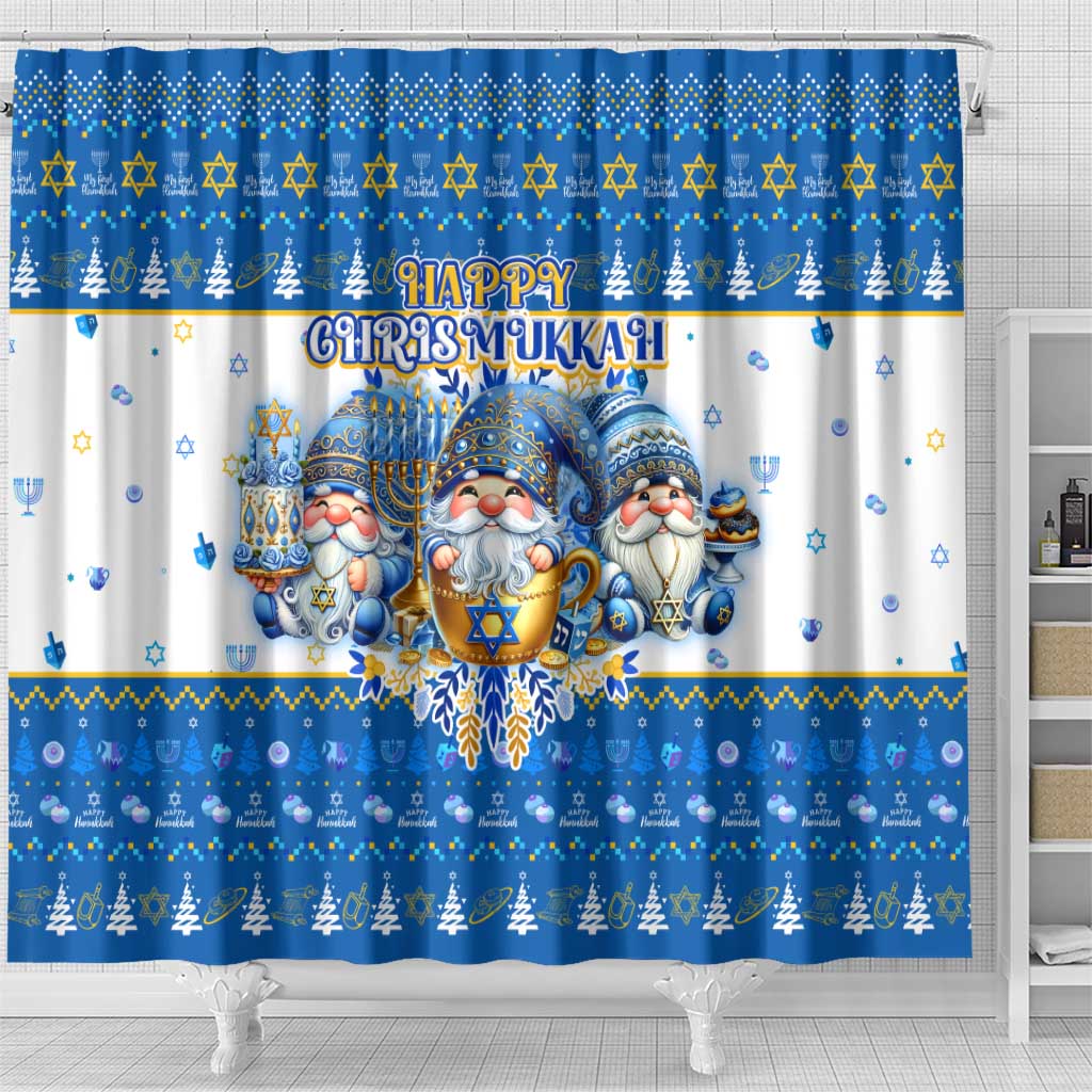 Happy Chrismukkah Shower Curtain Gnome Funny Hanukkah Christmas Mashup - Wonder Print Shop