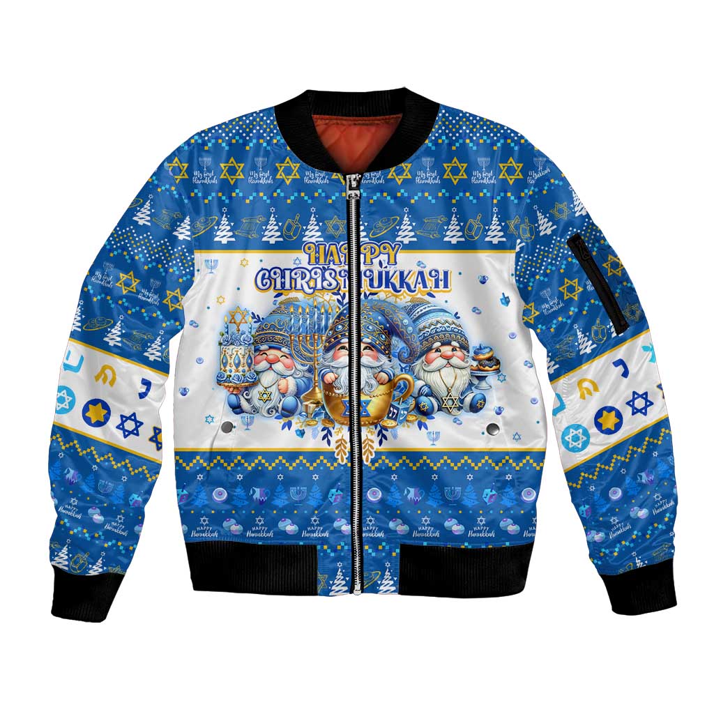 Happy Chrismukkah Sleeve Zip Bomber Jacket Gnome Funny Hanukkah Christmas Mashup - Wonder Print Shop
