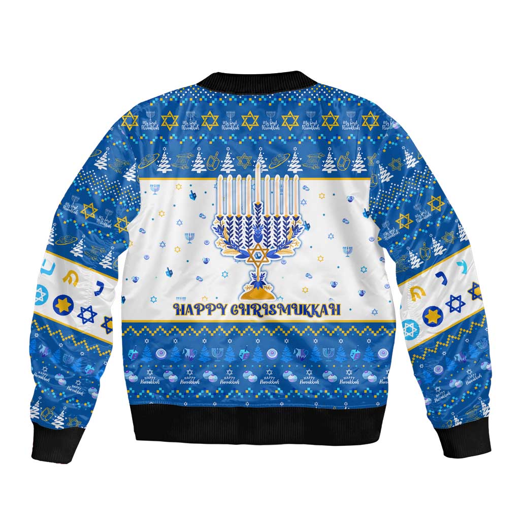 Happy Chrismukkah Sleeve Zip Bomber Jacket Gnome Funny Hanukkah Christmas Mashup - Wonder Print Shop