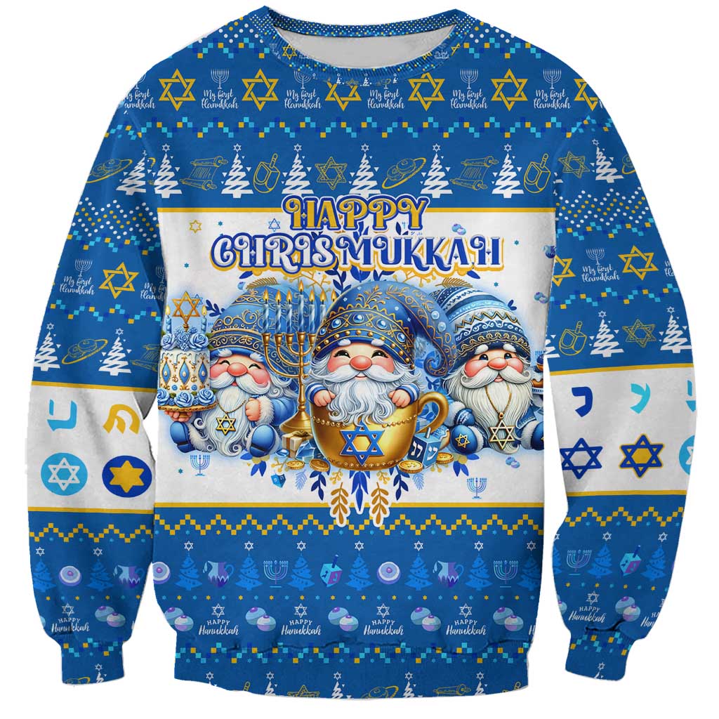 Happy Chrismukkah Sweatshirt Gnome Funny Hanukkah Christmas Mashup - Wonder Print Shop