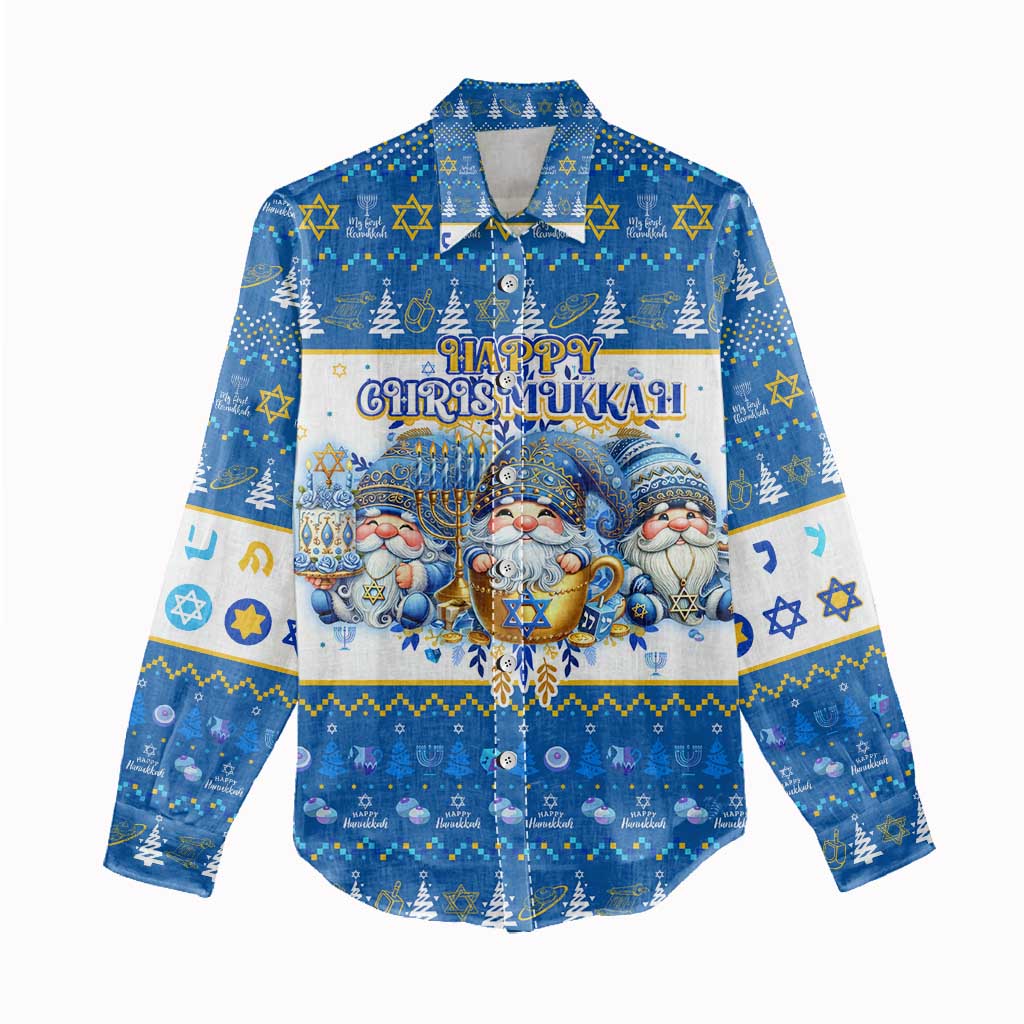 Happy Chrismukkah Women Casual Shirt Gnome Funny Hanukkah Christmas Mashup - Wonder Print Shop