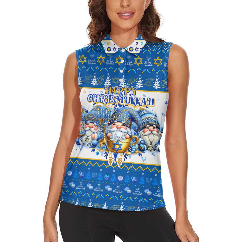 Happy Chrismukkah Women Sleeveless Polo Shirt Gnome Funny Hanukkah Christmas Mashup - Wonder Print Shop