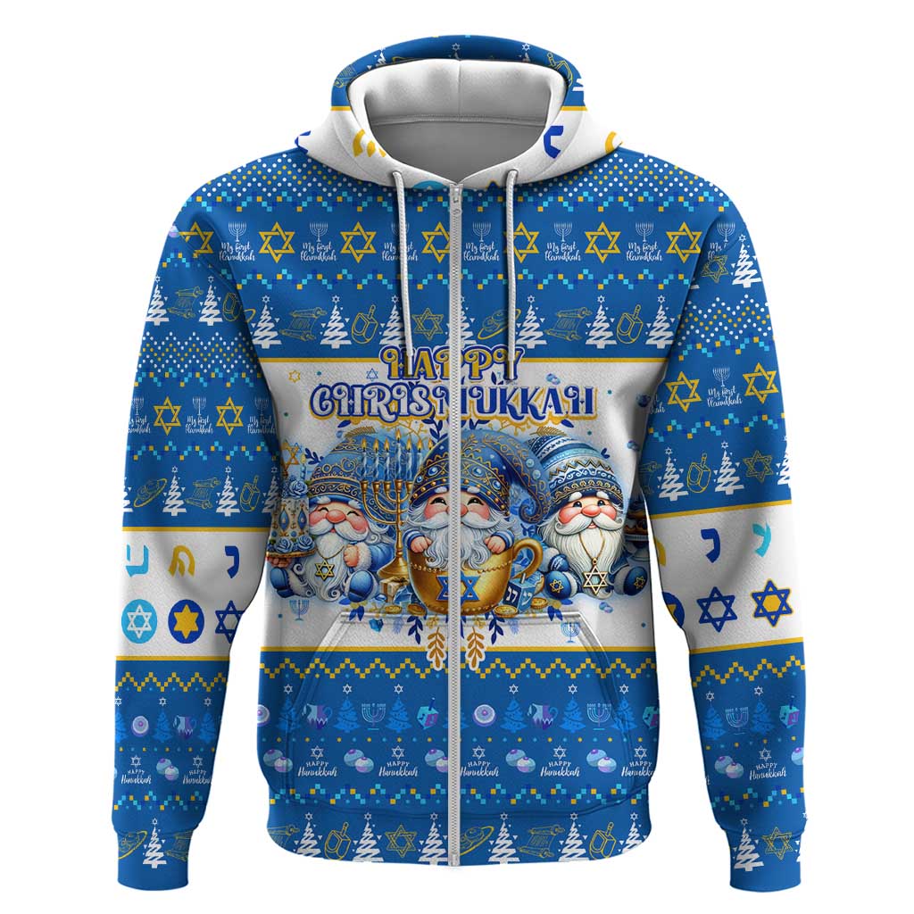 Happy Chrismukkah Zip Hoodie Gnome Funny Hanukkah Christmas Mashup - Wonder Print Shop