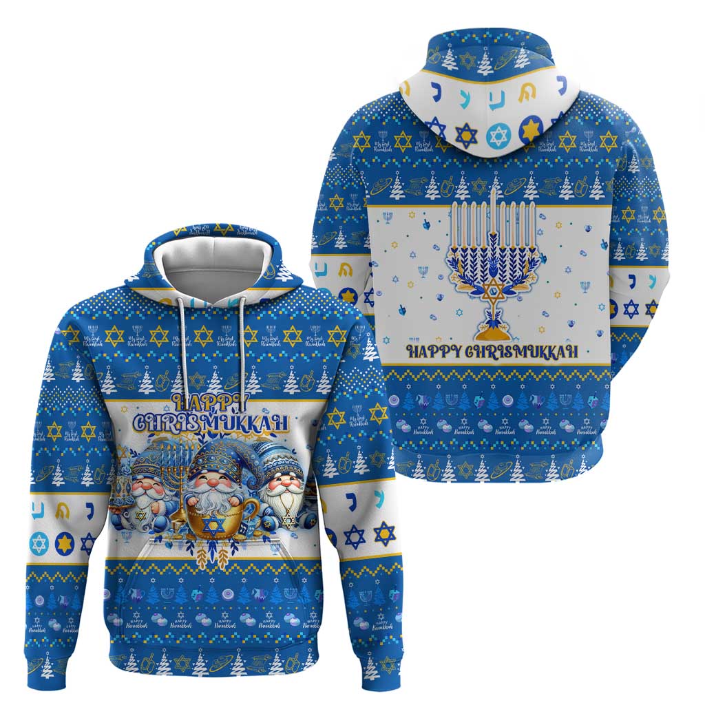 Happy Chrismukkah Zip Hoodie Gnome Funny Hanukkah Christmas Mashup - Wonder Print Shop