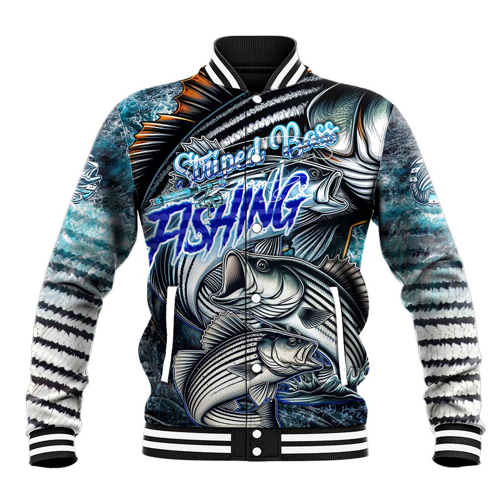 Striped Bass Fishing Baseball Jacket Bold Ocean Angler Design - Wonder Print Shop
