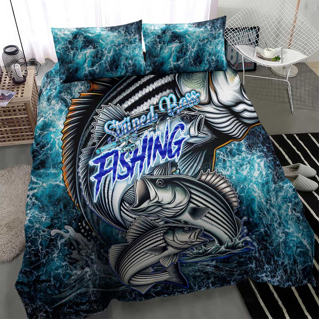 Striped Bass Fishing Bedding Set Bold Ocean Angler Design - Wonder Print Shop