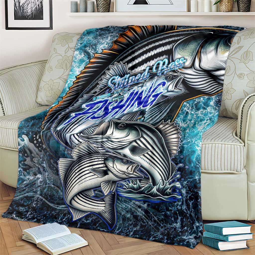 Striped Bass Fishing Blanket Bold Ocean Angler Design - Wonder Print Shop