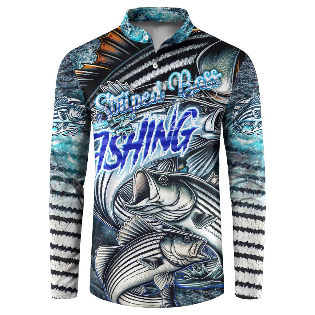 Striped Bass Fishing Button Sweatshirt Bold Ocean Angler Design - Wonder Print Shop
