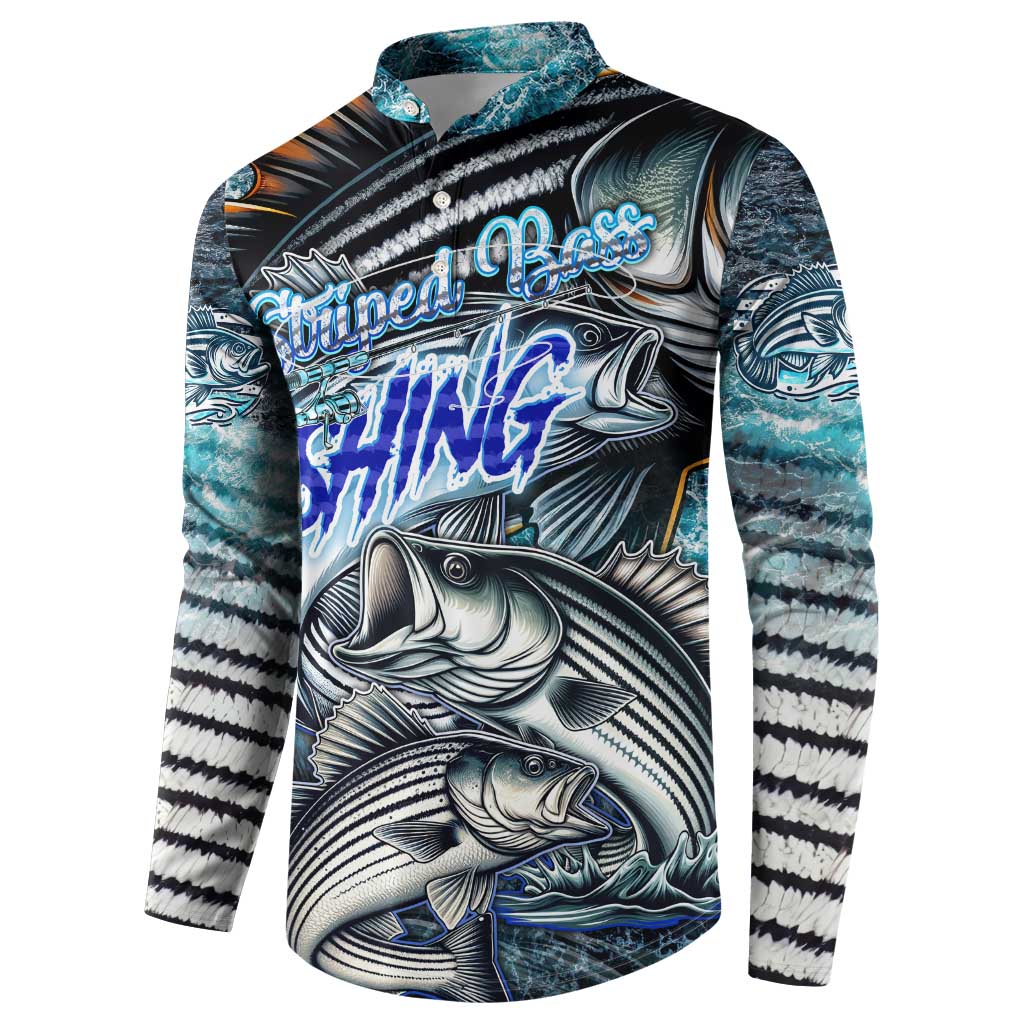 Striped Bass Fishing Button Sweatshirt Bold Ocean Angler Design - Wonder Print Shop