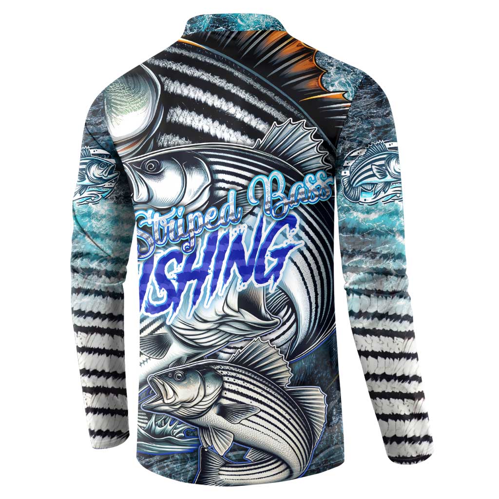 Striped Bass Fishing Button Sweatshirt Bold Ocean Angler Design - Wonder Print Shop