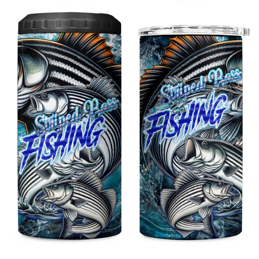 Striped Bass Fishing 4 in 1 Can Cooler Tumbler Bold Ocean Angler Design - Wonder Print Shop