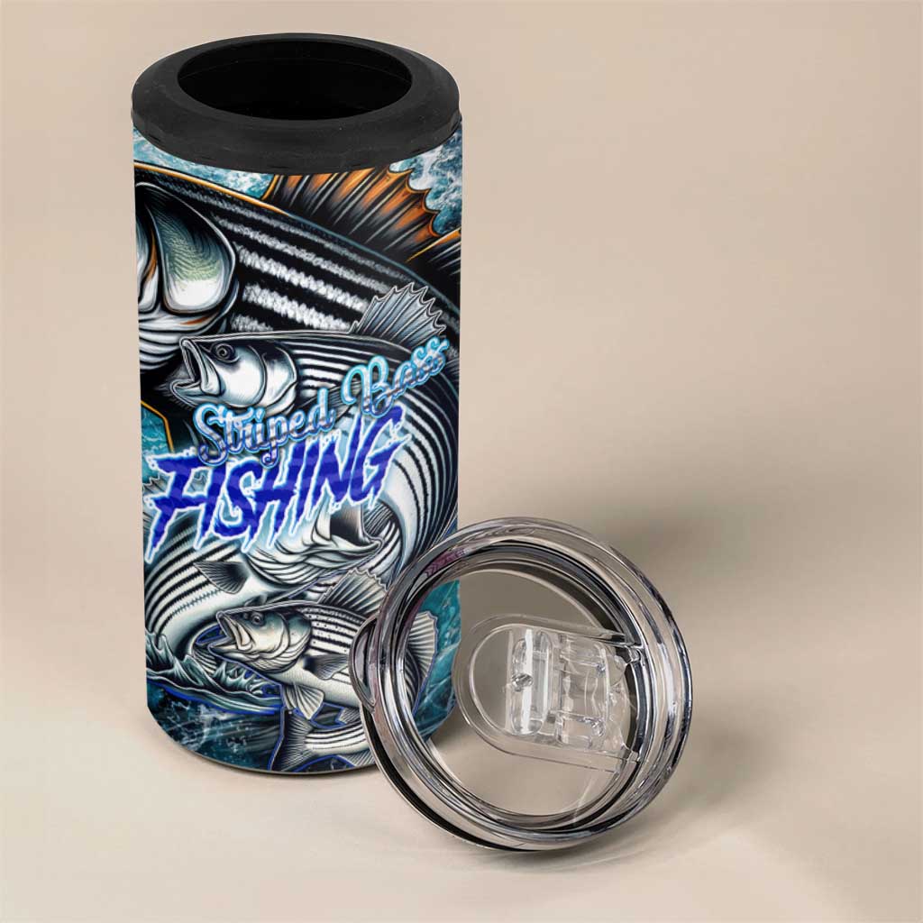 Striped Bass Fishing 4 in 1 Can Cooler Tumbler Bold Ocean Angler Design - Wonder Print Shop