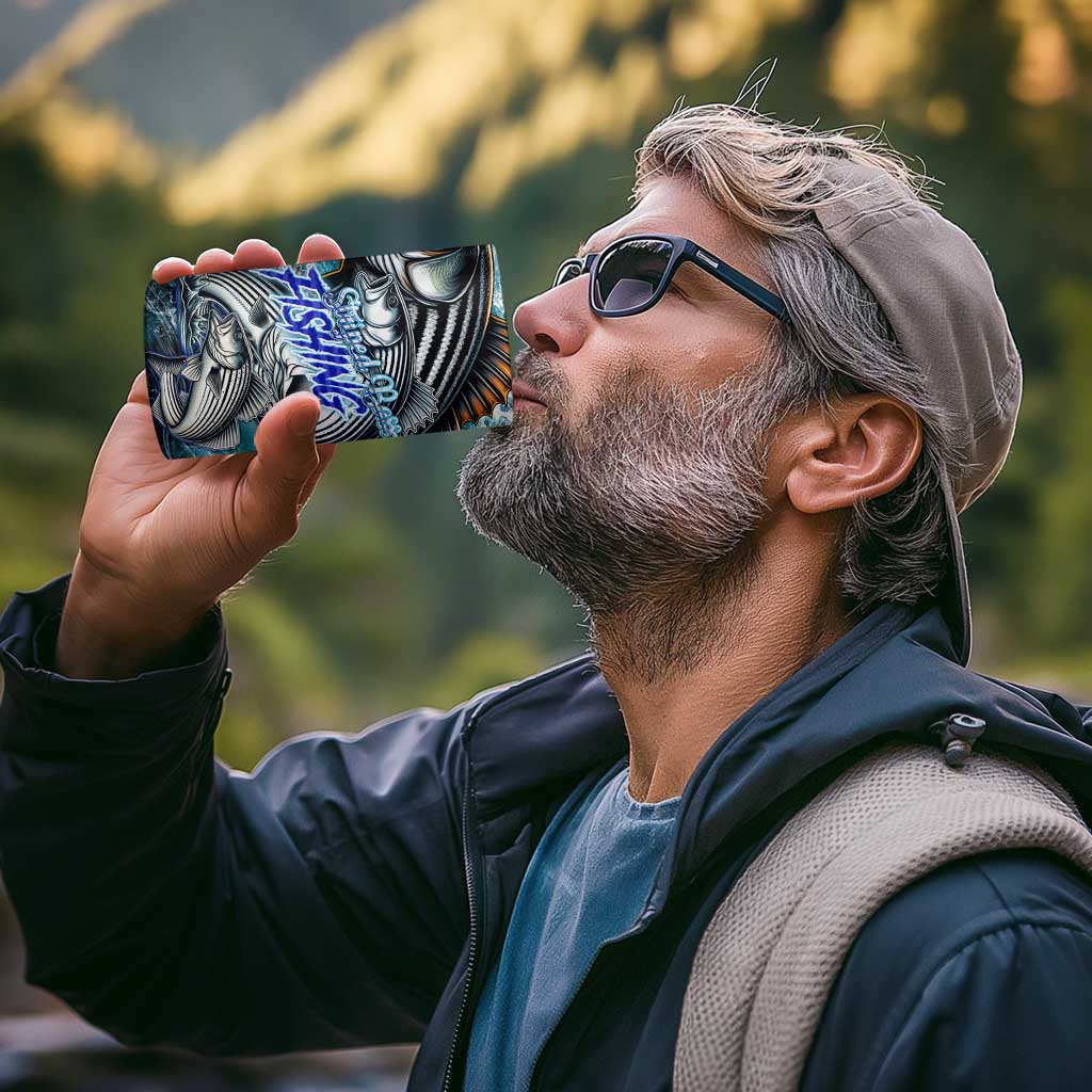 Striped Bass Fishing 4 in 1 Can Cooler Tumbler Bold Ocean Angler Design - Wonder Print Shop