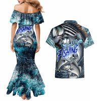 Striped Bass Fishing Couples Matching Mermaid Dress and Hawaiian Shirt Bold Ocean Angler Design - Wonder Print Shop