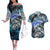Striped Bass Fishing Couples Matching Off The Shoulder Long Sleeve Dress and Hawaiian Shirt Bold Ocean Angler Design - Wonder Print Shop