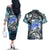 Striped Bass Fishing Couples Matching Off The Shoulder Long Sleeve Dress and Hawaiian Shirt Bold Ocean Angler Design - Wonder Print Shop