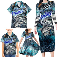 Striped Bass Fishing Family Matching Long Sleeve Bodycon Dress and Hawaiian Shirt Bold Ocean Angler Design - Wonder Print Shop