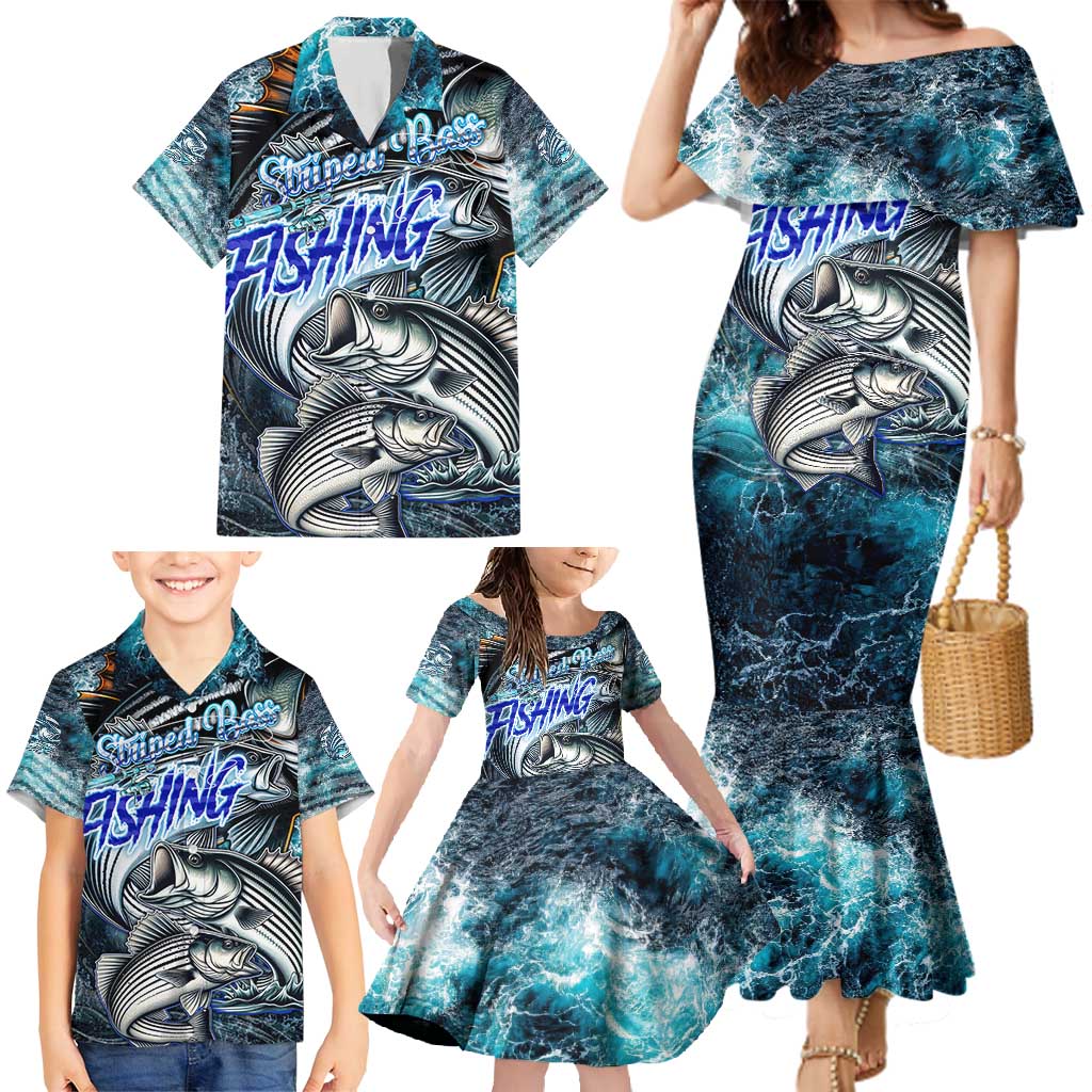 Striped Bass Fishing Family Matching Mermaid Dress and Hawaiian Shirt Bold Ocean Angler Design - Wonder Print Shop
