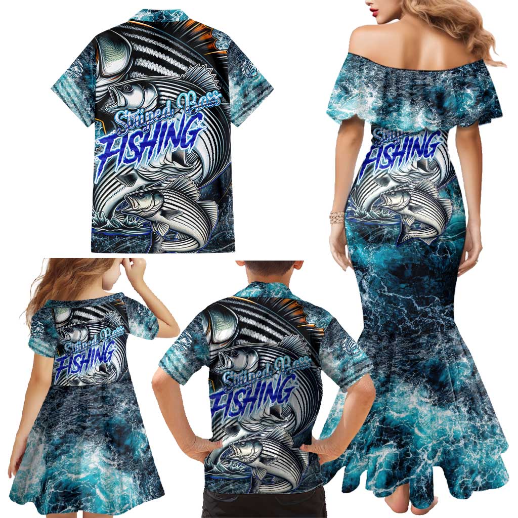 Striped Bass Fishing Family Matching Mermaid Dress and Hawaiian Shirt Bold Ocean Angler Design - Wonder Print Shop