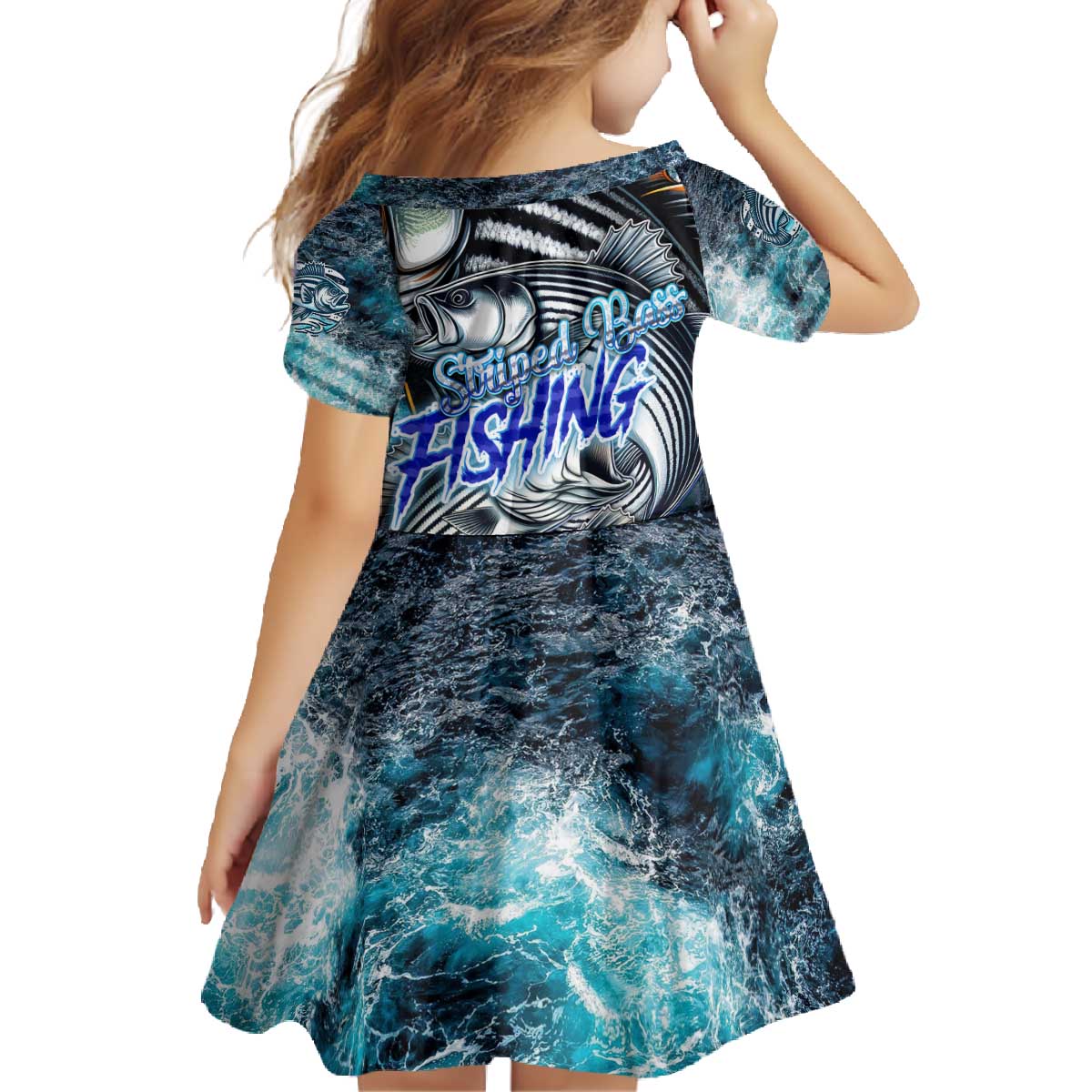 Striped Bass Fishing Family Matching Off The Shoulder Long Sleeve Dress and Hawaiian Shirt Bold Ocean Angler Design - Wonder Print Shop