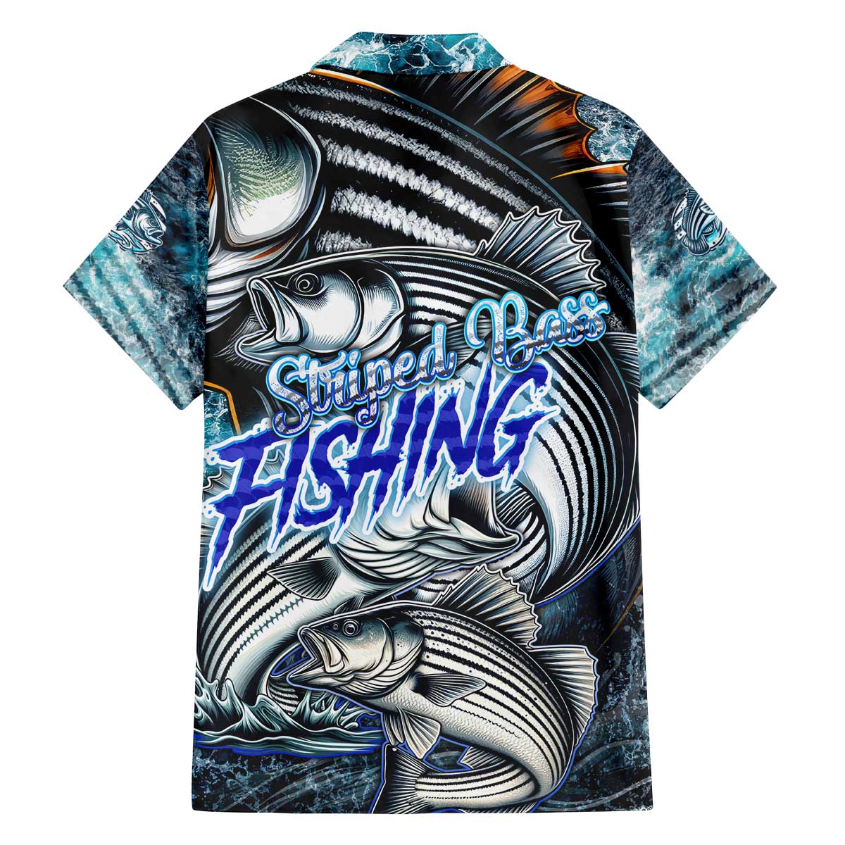 Striped Bass Fishing Family Matching Off The Shoulder Long Sleeve Dress and Hawaiian Shirt Bold Ocean Angler Design - Wonder Print Shop