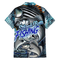 Striped Bass Fishing Family Matching Off The Shoulder Long Sleeve Dress and Hawaiian Shirt Bold Ocean Angler Design - Wonder Print Shop