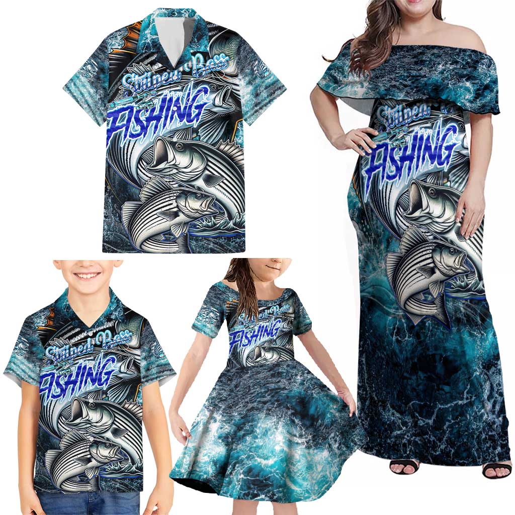 Striped Bass Fishing Family Matching Off Shoulder Maxi Dress and Hawaiian Shirt Bold Ocean Angler Design - Wonder Print Shop