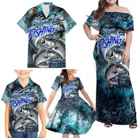 Striped Bass Fishing Family Matching Off Shoulder Maxi Dress and Hawaiian Shirt Bold Ocean Angler Design - Wonder Print Shop